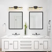 23.5" Vintage 4-Light Wall Sconce with Crystal Shades, Iron Finish, Vanity Light Fixture for Bathroom, Hallway, 23.5" L x 5.5" W x 5" H, Black+Gold(m-7)