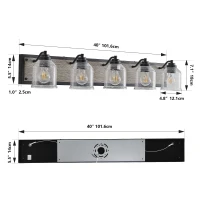 40" Farmhouse 5-Light Bathroom Wall Sconce with Clear Seeded Glass Shades, Modern Industrial Vanity Light Fixture, 40" L x 7" W x 7" H, Black(m-3)