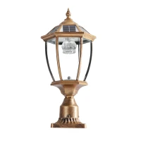 Solar Powered LED Outdoor Lantern with Elegant Glass Design, Vintage Garden Light for Pathways, Yards, Patios, 9.5" L x 9.5" W x 20" H, Bronze(m-2)