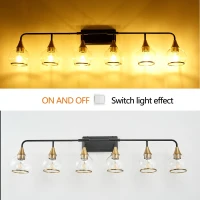 48" Modern 6-Light Vanity Wall Sconce with Clear Glass Shades, Wall Mounted Lamp for Bathroom, Living Room, 48" L x 8" W x 11" H, Black+Gold(m-4)