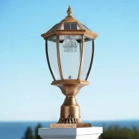 Solar Powered LED Outdoor Lantern with Elegant Glass Design, Vintage Garden Light for Pathways, Yards, Patios, 9.5" L x 9.5" W x 20" H, Bronze(m-1)