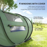 Outsunny 4 Person Camping Tent, Easy Pop Up Tent with Doors, Windows and Carry Bag, Automatic Setup Tent for Hiking, Dark Green(m-6)