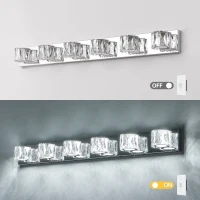 Modern 6-Light LED Wall Sconce with Clear Crystal Shades, Built-In LED Lighting, Elegant Bathroom Vanity Light, 41" L x 4.5" W x 4.5" H, Silver(m-4)