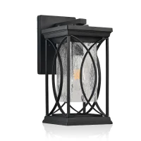 Outdoor Wall Lantern with Crackled Glass, Weather-Resistant Exterior Light Fixture for Porch, Patio, Entryway, 6.5" L x 8.5" W x 14" H, Black(m-2)