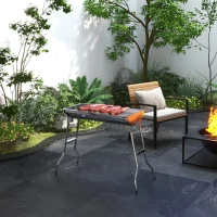 Outsunny Charcoal Barbecue Grill Stainless Steel Small Portable Folding BBQ Camping Grill for Shish Kabob(m-2)