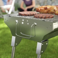 Outsunny Charcoal Barbecue Grill Stainless Steel Small Portable Folding BBQ Camping Grill for Shish Kabob(m-8)