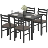 HOMCOM 5-Piece Small Kitchen Table Set for 4, Farmhouse Dining Table Set with Upholstered Chairs and Rubber Wood Legs, Black(m-1)