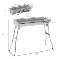 Outsunny Charcoal Barbecue Grill Stainless Steel Small Portable Folding BBQ Camping Grill for Shish Kabob(m-3)