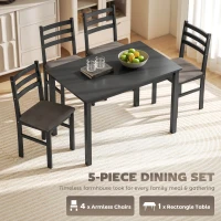 HOMCOM 5-Piece Small Kitchen Table Set for 4, Farmhouse Dining Table Set with Upholstered Chairs and Rubber Wood Legs, Black(m-4)