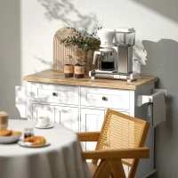 HOMCOM Kitchen Island Cart with Rubber Wood Top, Rolling Kitchen Island Table on Wheels with Drawers, Adjustable Shelves, Spice Rack and Towel Rack for Dining Room, White(m-9)