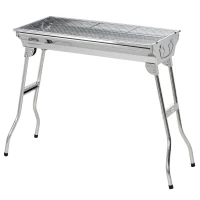 Outsunny Charcoal Barbecue Grill Stainless Steel Small Portable Folding BBQ Camping Grill for Shish Kabob(m-1)
