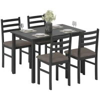 HOMCOM 5-Piece Small Kitchen Table Set for 4, Farmhouse Dining Table Set with Upholstered Chairs and Rubber Wood Legs, Black(m-11)