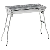 Outsunny Charcoal Barbecue Grill Stainless Steel Small Portable Folding BBQ Camping Grill for Shish Kabob(m-11)