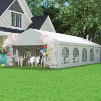 Outsunny 32'x16' Large Patio Gazebo, Steel Party Event Wedding Tent Canopy Carport Garage W/ 4 Removable Sidewalls for Outdoor Parking, White(m-9)