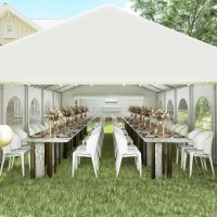 Outsunny 32'x16' Large Patio Gazebo, Steel Party Event Wedding Tent Canopy Carport Garage W/ 4 Removable Sidewalls for Outdoor Parking, White(m-7)