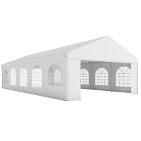 Outsunny 32'x16' Large Patio Gazebo, Steel Party Event Wedding Tent Canopy Carport Garage W/ 4 Removable Sidewalls for Outdoor Parking, White(m-11)