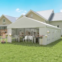 Outsunny 32'x16' Large Patio Gazebo, Steel Party Event Wedding Tent Canopy Carport Garage W/ 4 Removable Sidewalls for Outdoor Parking, White(m-1)