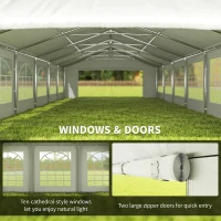 Outsunny 32'x16' Large Patio Gazebo, Steel Party Event Wedding Tent Canopy Carport Garage W/ 4 Removable Sidewalls for Outdoor Parking, White(m-5)