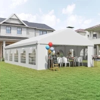 Outsunny 32'x16' Large Patio Gazebo, Steel Party Event Wedding Tent Canopy Carport Garage W/ 4 Removable Sidewalls for Outdoor Parking, White(m-10)
