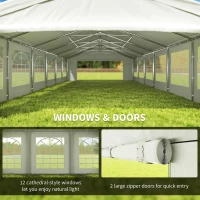 Outsunny 40'x20' Heavy Duty Large Party Tent & Carport with Removable Sidewalls, Windows, Portable Garage Canopy Tent, Sun Shade Shelter for Parties Wedding Outdoor Events, White(m-5)