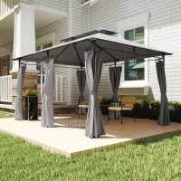 Outsunny 10' x 13' Double Roof Patio Gazebo, Outdoor Gazebo with Curtains, for Garden, Lawn, Backyard and Deck, Dark Grey(m-10)