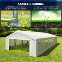 Outsunny 32'x16' Large Patio Gazebo, Steel Party Event Wedding Tent Canopy Carport Garage W/ 4 Removable Sidewalls for Outdoor Parking, White(m-6)
