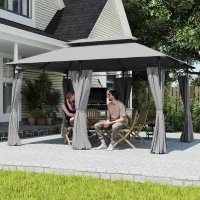 Outsunny 10' x 13' Double Roof Patio Gazebo, Outdoor Gazebo with Curtains, for Garden, Lawn, Backyard and Deck, Dark Grey(m-8)