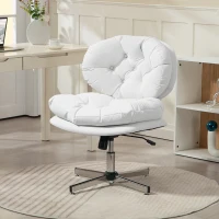 HOMCOM Computer Desk Chair, Armless Office Chair with Wide Padded Seat and Adjustable Height, White(m-8)