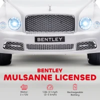 Aosom Bentley Mulsanne 12V Ride on Car, Battery Powered Car with Remote Control, Suspension, Startup Sound, LED Lights, MP3, Horn, Music, Forward and Backward, 2 Motors, White(m-4)