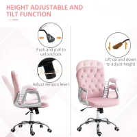 Vinsetto Office Chair, Computer Desk Chair with Adjustable Height and Tufted Back, Pink(m-4)