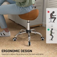 HOMCOM Cosmetic Stool 360° Rotate Height Adjustable Salon Massage Spa Chair Hydraulic Rolling Faux Leather Saddle Stool, Brown(m-7)