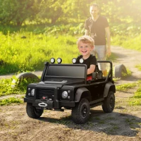 Qaba Land Rover Licensed Kids Ride on Truck with Remote Control, Spring Suspension, LED Lights, 3 Speed for Ages 3-5, Black(m-1)
