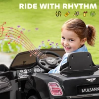 Aosom Bentley Mulsanne 12V Ride on Car, Battery Powered Car with Remote Control, Suspension, Startup Sound, LED Lights, MP3, Horn, Music, Forward and Backward, 2 Motors, Black(m-7)