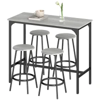 HOMCOM 5-Piece Counter Height Bar Table Set, Rustic 43.25" Dining Table with 4 Bar Stools, Kitchen Table with Wooden Top for Pub, Dining Room, Gray(m-11)