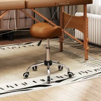 HOMCOM Cosmetic Stool 360° Rotate Height Adjustable Salon Massage Spa Chair Hydraulic Rolling Faux Leather Saddle Stool, Brown(m-8)