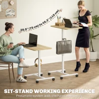 HOMCOM Height Adjustable Standing Desk, Pneumatic Sit Stand Desk with Wheels and Headphone Hook for Home Office, Natural(m-4)