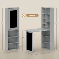 HOMCOM Fold-out Convertible Office Desk, Wall Mount Computer Desk with Blackboard and Side Shelf, Charcoal Gray(m-3)