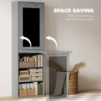 HOMCOM Fold-out Convertible Office Desk, Wall Mount Computer Desk with Blackboard and Side Shelf, Charcoal Gray(m-4)