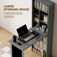 HOMCOM Fold-out Convertible Office Desk, Wall Mount Computer Desk with Blackboard and Side Shelf, Charcoal Gray(m-5)