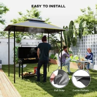 Outsunny BBQ Gazebo Canopy Replacement Roof, 5' x 8' Grill Gazebo Roof with UPF50+ Double Tiered Top Cover, Dark Grey(m-5)