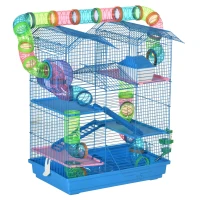 PawHut 18.5" Hamster Cage, 5 Tiers Small Animal House with Tunnel Tube System, Exercise Wheel, Water Bottle, Blue(m-11)