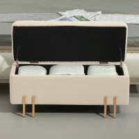 HOMCOM Storage Ottoman Bench, Flip-Top Bedroom Bench, 18.5 Gallons, Modern Velvet Storage Chest with Metal Legs, Beige(m-9)
