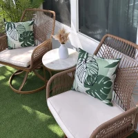 Outsunny Patio Swivel Chairs Set of 2, Rattan Patio Dining Chairs with Soft Cushions for Backyard, Lawn, Porch, or Garden, Khaki(m-12)