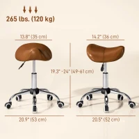 HOMCOM Cosmetic Stool 360° Rotate Height Adjustable Salon Massage Spa Chair Hydraulic Rolling Faux Leather Saddle Stool, Brown(m-3)