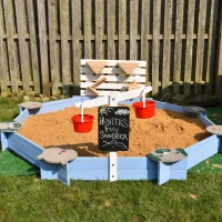 Outsunny Wooden Sandbox for 3-7 Years, 85" x 85" x 25", Blue(m-12)