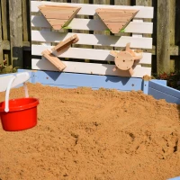 Outsunny Wooden Sandbox for 3-7 Years, 85" x 85" x 25", Blue(m-13)