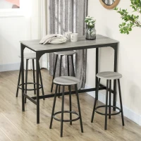 HOMCOM 5-Piece Counter Height Bar Table Set, Rustic 43.25" Dining Table with 4 Bar Stools, Kitchen Table with Wooden Top for Pub, Dining Room, Gray(m-10)