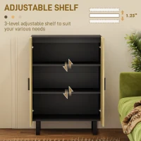 HOMCOM Boho Sideboard, Buffet Cabinet with Storage, Accent Cabinet with 2 Rattan Doors and Adjustable Shelves, Black(m-5)