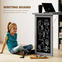 HOMCOM Fold-out Convertible Office Desk, Wall Mount Computer Desk with Blackboard and Side Shelf, Charcoal Gray(m-6)