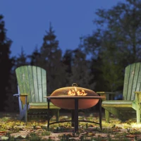 Outsunny 30" Outdoor Fire Pit Bowl, Round Fire Pit with Lid, Log Grate, Poker for Backyard, Camping, Picnic, Bronze(m-7)